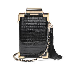 Sabine Portrait Trunk Clutch in Deep Shine Black Small Croc