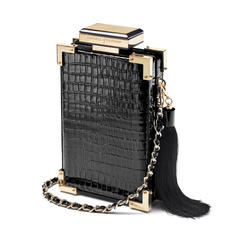 Sabine Portrait Trunk Clutch in Deep Shine Black Small Croc