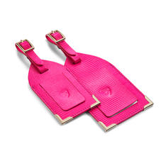 Set of 2 Luggage Tags in Penelope Pink Silk Lizard