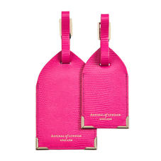 Set of 2 Luggage Tags in Penelope Pink Silk Lizard