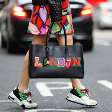 London Tote in Black Pebble with London Embroidered Letters