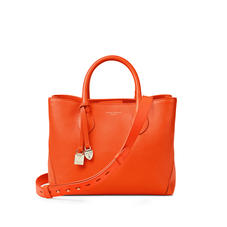 Midi London Tote in Orange Small Grain Pebble