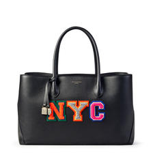 London Tote in Black Pebble with NYC Embroidered Letters