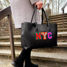 London Tote in Black Pebble with NYC Embroidered Letters