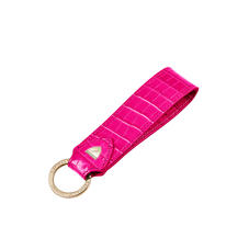 Leather Loop Keyring in Deep Shine Penelope Pink Small Croc