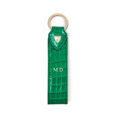 Leather Loop Keyring in Deep Shine Emerald Green Small Croc