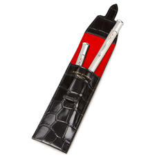 Small Pen Case in Deep Shine Black Croc & Red Suede