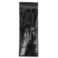 Small Pen Case in Deep Shine Black Croc & Red Suede