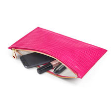 Large Essential Flat Pouch in Deep Shine Penelope Pink Small Croc