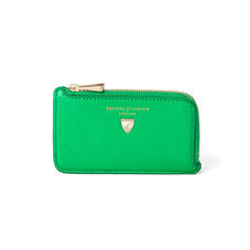 Zipped Coin & Card Holder in Bright Green Saffiano