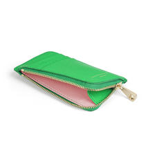 Zipped Coin & Card Holder in Bright Green Saffiano