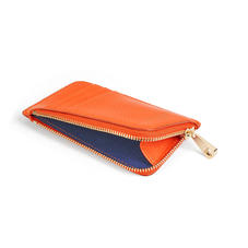 Zipped Coin & Card Holder in Bright Orange Saffiano