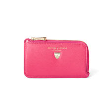 Zipped Coin & Card Holder in Bright Pink Saffiano