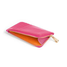 Zipped Coin & Card Holder in Bright Pink Saffiano
