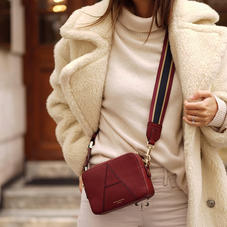 Webbing Bag Strap in Bordeaux, Navy & Camel Stripes