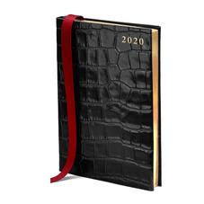 A5 Day to Page Leather Diary in Deep Shine Black Croc