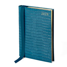 A5 Day to Page Leather Diary in Deep Shine Topaz Small Croc
