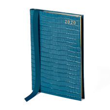 A5 Week to View Leather Diary in Deep Shine Topaz Small Croc