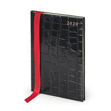A5 Week to View Leather Diary in Deep Shine Black Croc