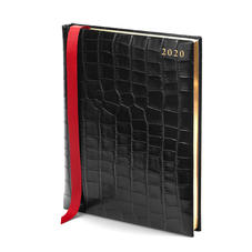 Quarto A4 Day to Page Leather Diary in Deep Shine Black Croc