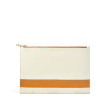 Large Essential Flat Pouch in Smooth Ivory & Mustard from Aspinal of London
