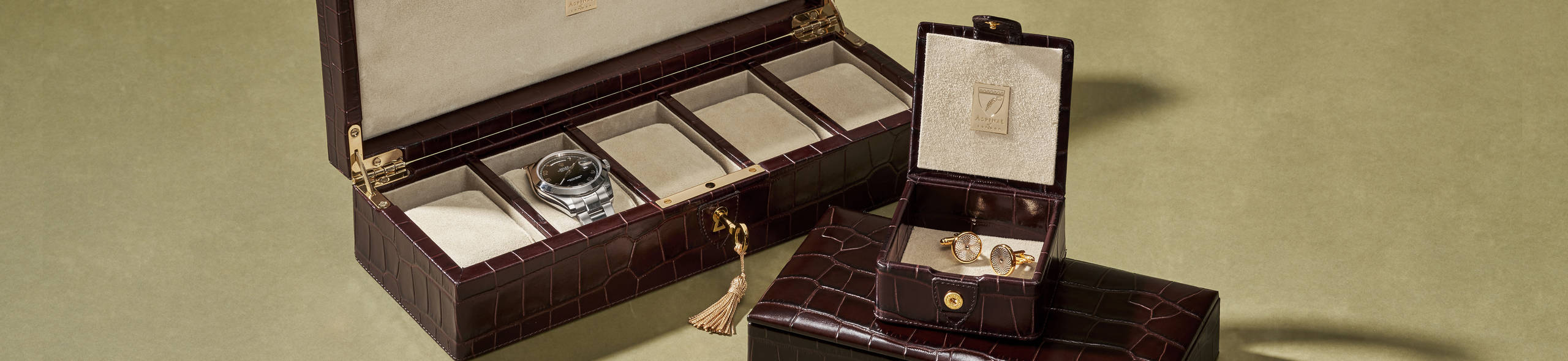 Leather Cufflink and Watch Boxes Aspinal of London