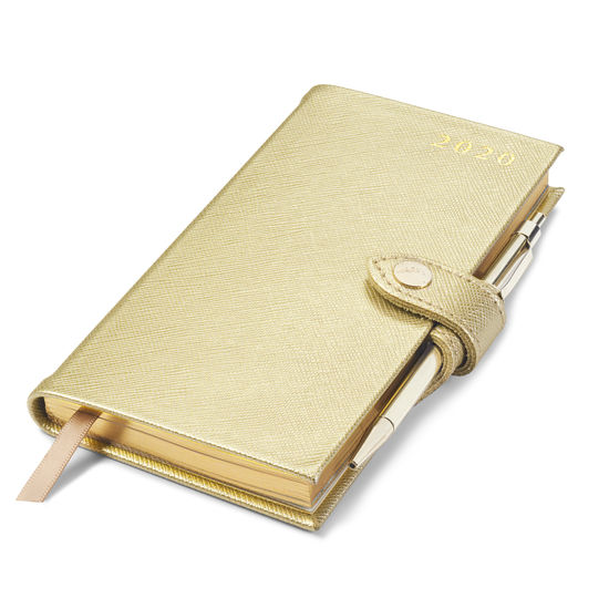 2020 Gold Saffiano Slim Pocket Leather Diary & Pen Aspinal