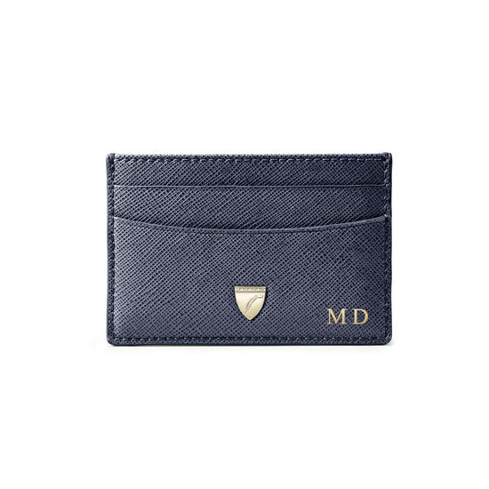 Slim Credit Card Holder in Navy Saffiano from Aspinal of London