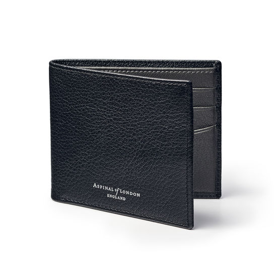 6 Card Billfold Wallet in Black & Grey Goatskin from Aspinal of London