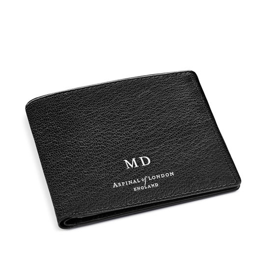 6 Card Billfold Wallet in Black & Grey Goatskin from Aspinal of London