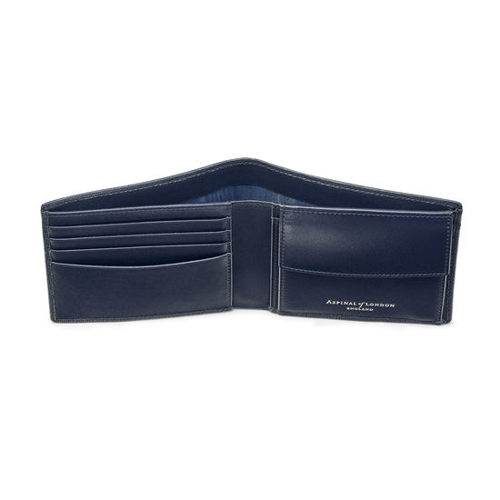 Billfold Coin Wallet in Navy Saffiano & Smooth Navy from Aspinal of London
