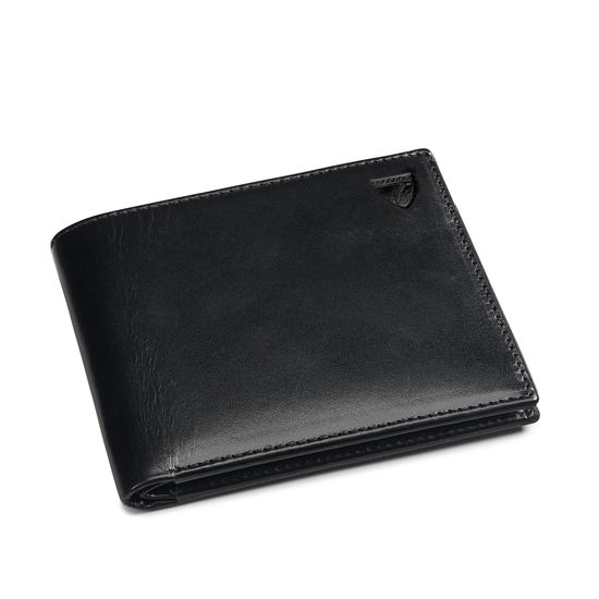 8 Card Billfold Wallet in Smooth Black & Cobalt Suede from Aspinal of London