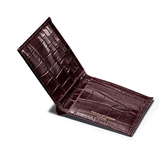 8 Card Billfold Wallet in Deep Shine Amazon Brown Croc from Aspinal of London