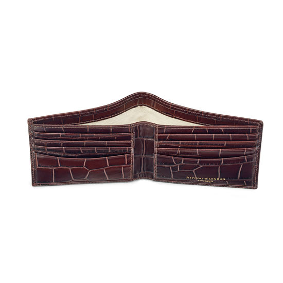 8 Card Billfold Wallet in Deep Shine Amazon Brown Croc from Aspinal of London