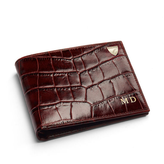 8 Card Billfold Wallet in Deep Shine Amazon Brown Croc from Aspinal of London