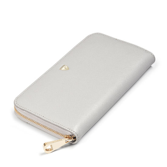 Continental Purse in Light Grey Saffiano from Aspinal of London
