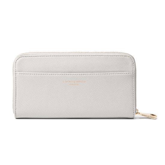 Continental Purse in Light Grey Saffiano from Aspinal of London