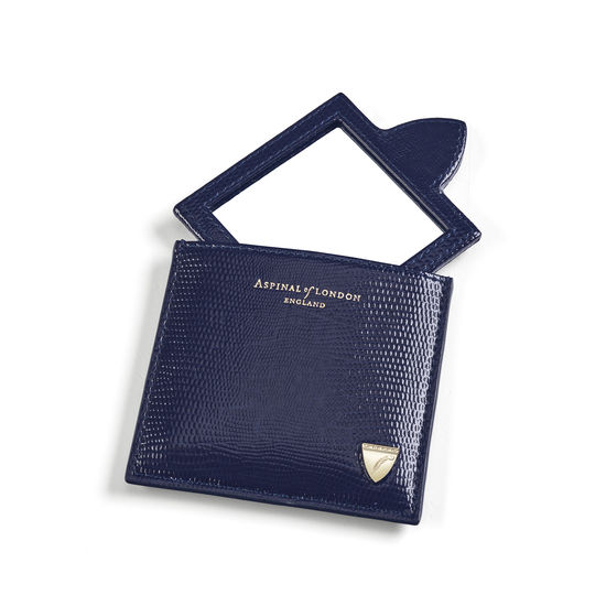 Compact Mirror in Midnight Blue Silk Lizard from Aspinal of London