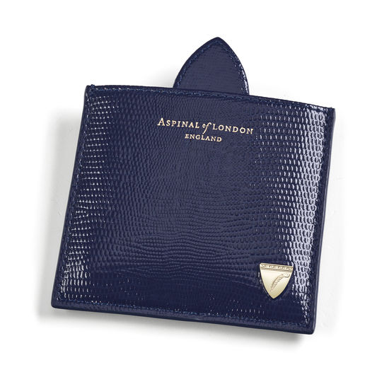 Compact Mirror in Midnight Blue Silk Lizard from Aspinal of London