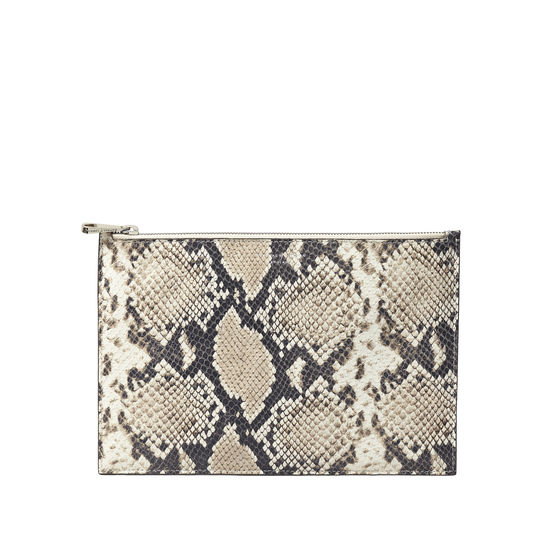 Large Essential Flat Pouch in Embossed Natural Python Print from Aspinal of London
