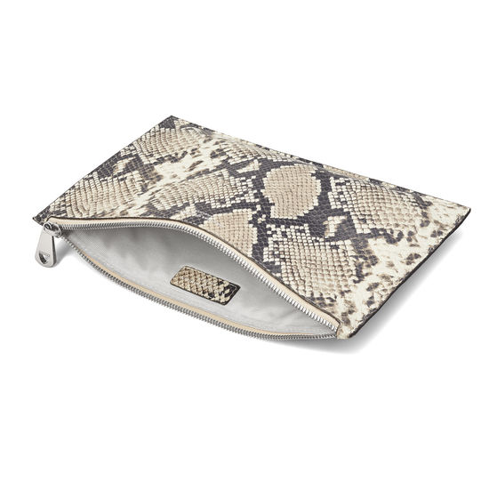 Large Essential Flat Pouch in Embossed Natural Python Print from Aspinal of London