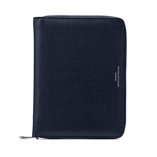 A5 Zipped Padfolio in Navy Saffiano & Cream Suede from Aspinal of London