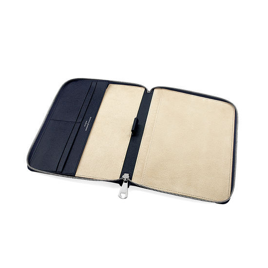 A5 Zipped Padfolio in Navy Saffiano & Cream Suede from Aspinal of London