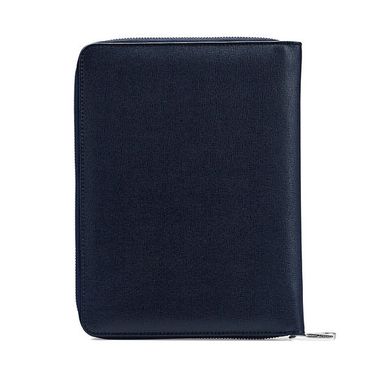 A5 Zipped Padfolio in Navy Saffiano & Cream Suede from Aspinal of London