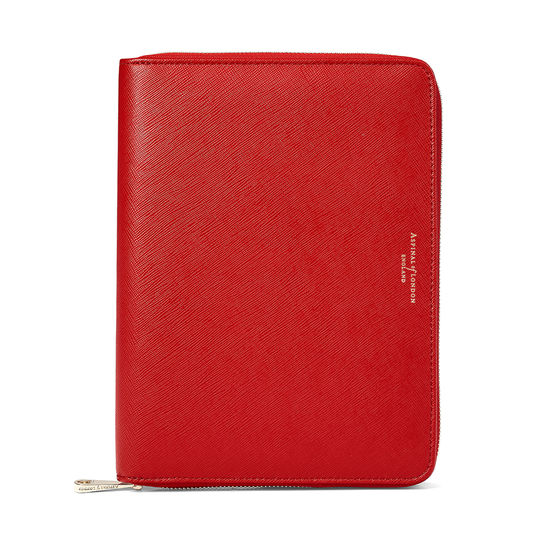 A5 Zipped Padfolio in Scarlet Saffiano from Aspinal of London