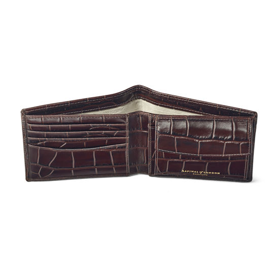 Billfold Coin Wallet in Deep Shine Amazon Brown Croc from Aspinal of London