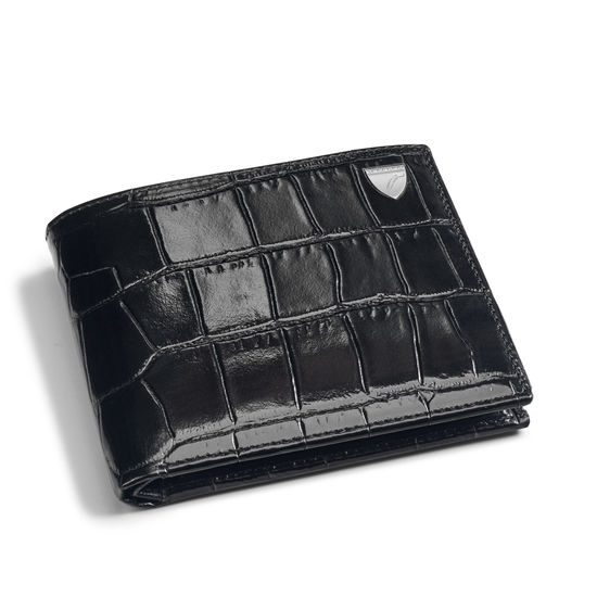 Billfold Coin Wallet in Deep Shine Black Croc from Aspinal of London