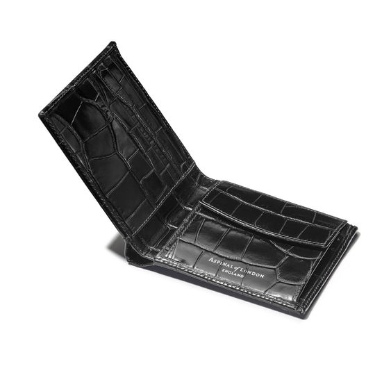 Billfold Coin Wallet in Deep Shine Black Croc from Aspinal of London