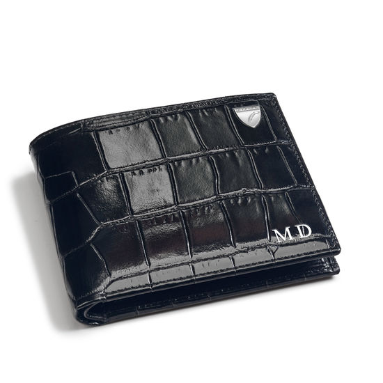 Billfold Coin Wallet in Deep Shine Black Croc from Aspinal of London