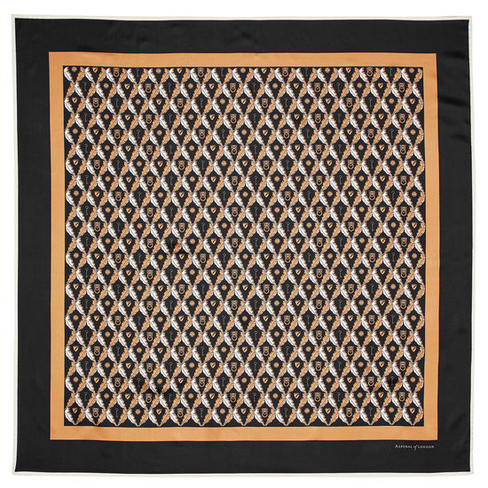 Harlequin Print Silk Scarf in Black & Gold from Aspinal of London